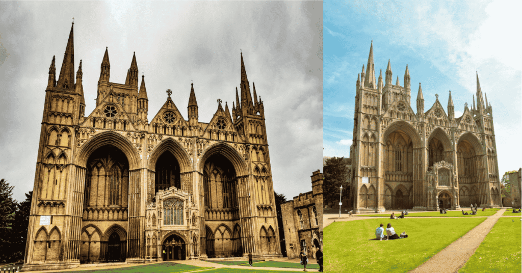 Peterborough Cathedral exterior with historic Norman architecture
