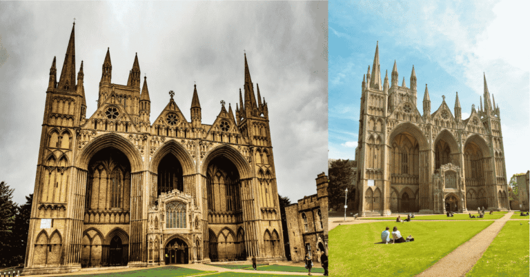 Peterborough Cathedral exterior with historic Norman architecture