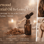 Cedarwood essential oil bottle used in a natural beauty and wellness routine