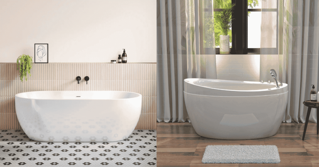 Bathroom small bathtub in a compact UK bathroom with a glass shower screen