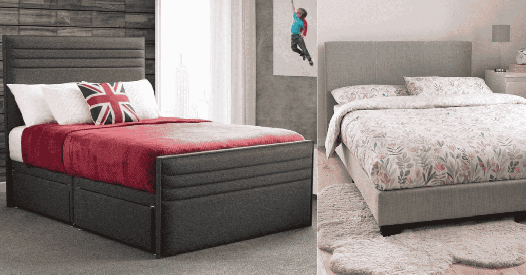 Small double bed in a compact UK bedroom with space-saving furniture