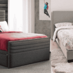 Small double bed in a compact UK bedroom with space-saving furniture