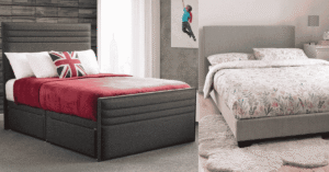 Small double bed in a compact UK bedroom with space-saving furniture
