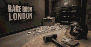 Rage Room London experience with protective gear and smashable items