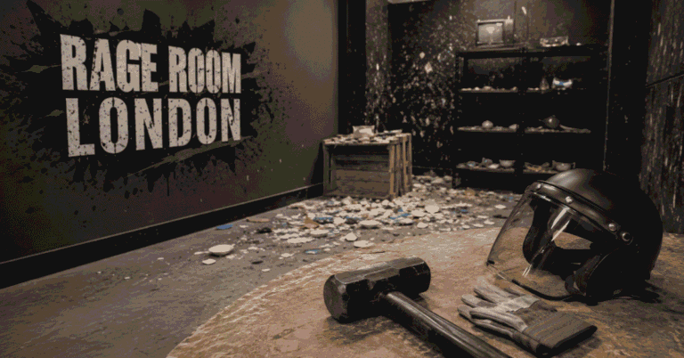 Rage Room London experience with protective gear and smashable items