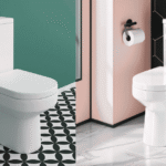 Modern close coupled toilet in a stylish UK bathroom