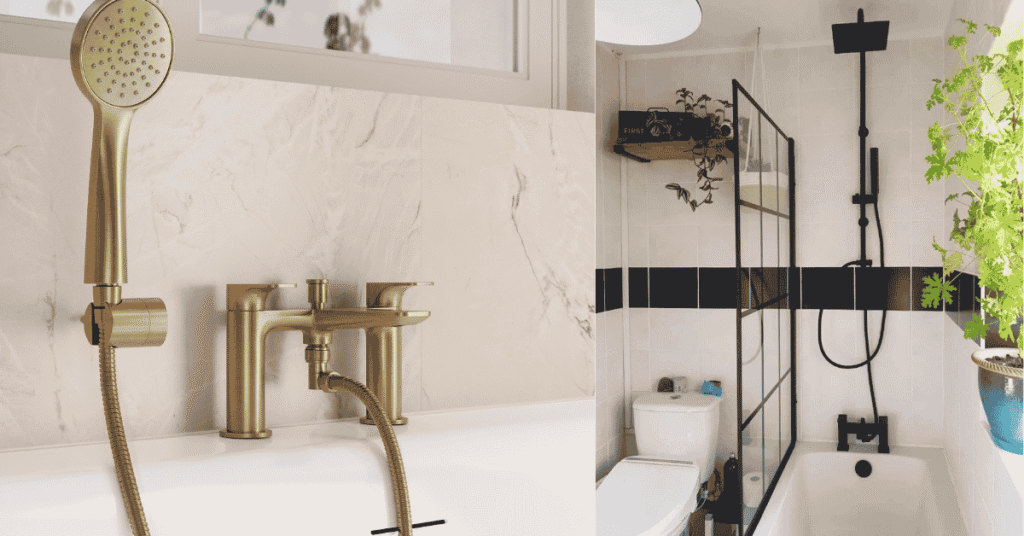 Modern mixer bath tap shower fitted in a stylish UK bathroom